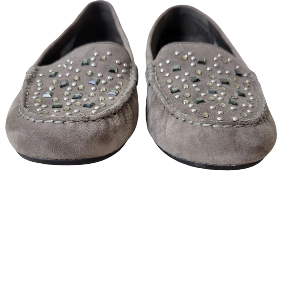 Vionic | Athens Taupe Jewel Embellished Suede Comfort Slip-On Moccasin Loafer - Picture 3 of 10